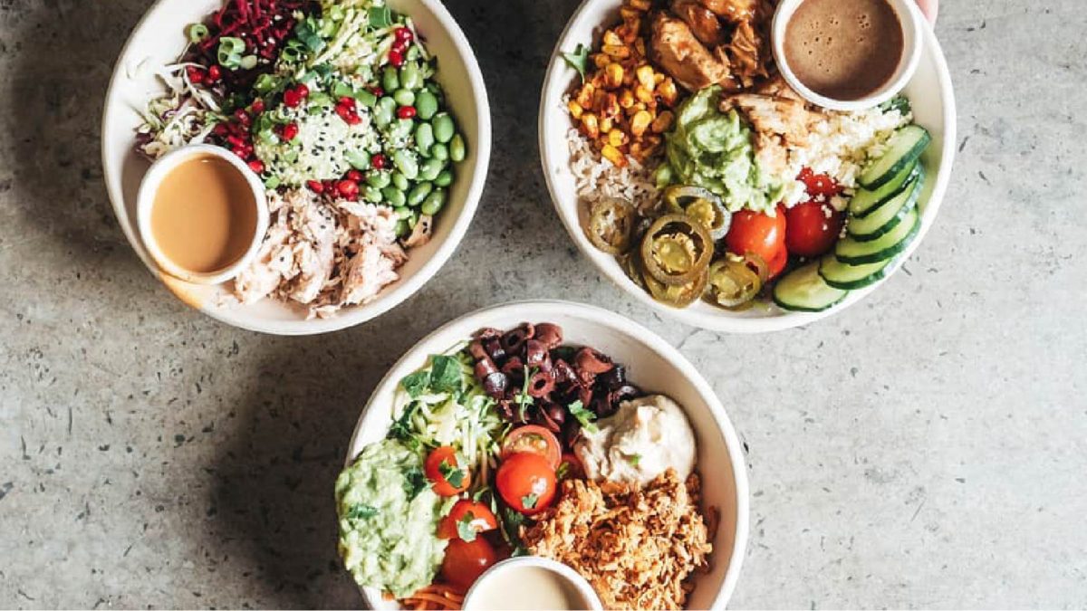 Bowls of healthy food