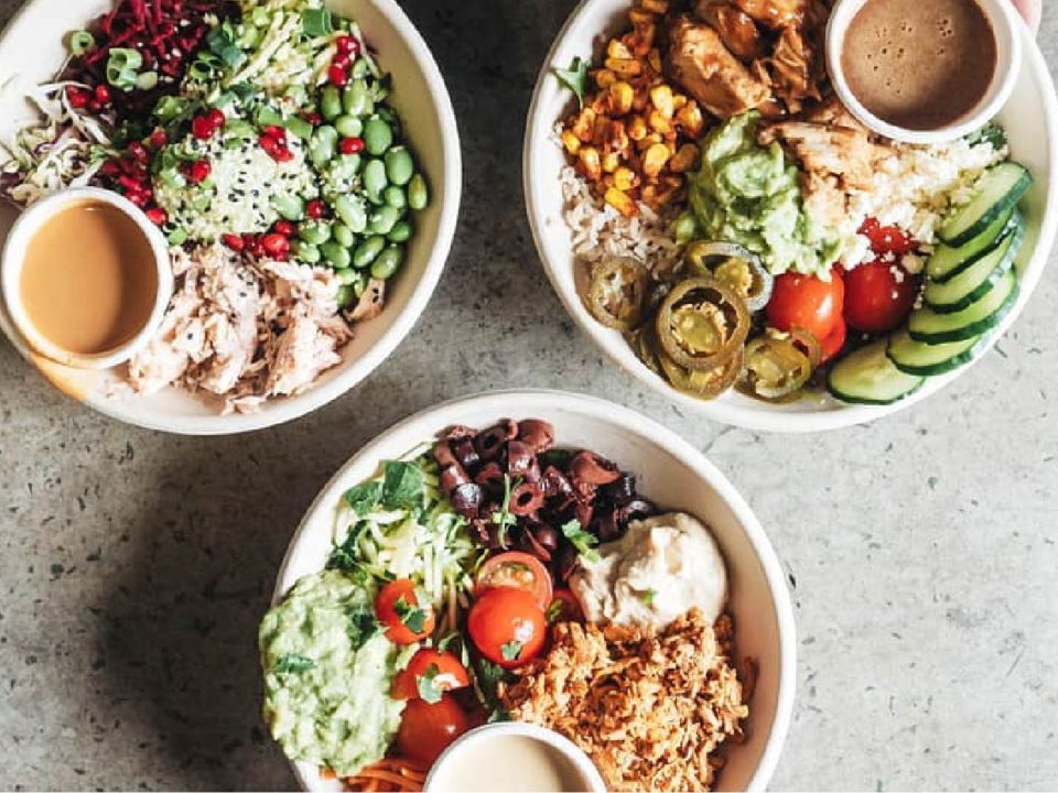 Bowls of healthy food